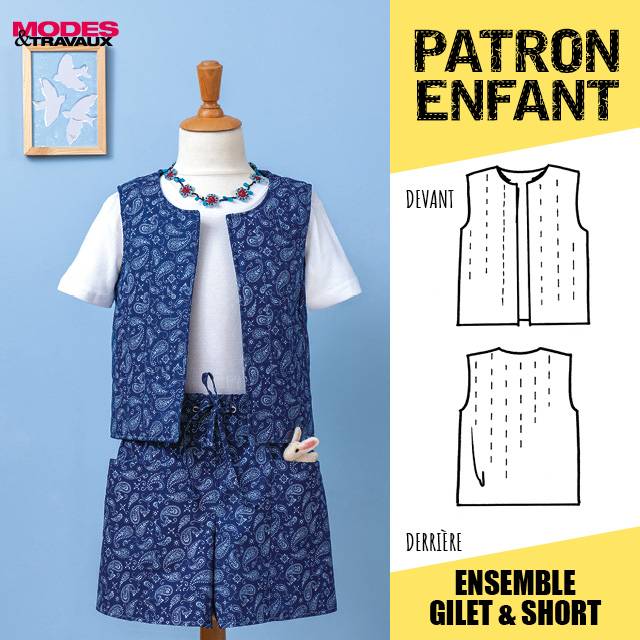 Patron enfant + poupée - Ensemble gilet et short (modèle Raipur)