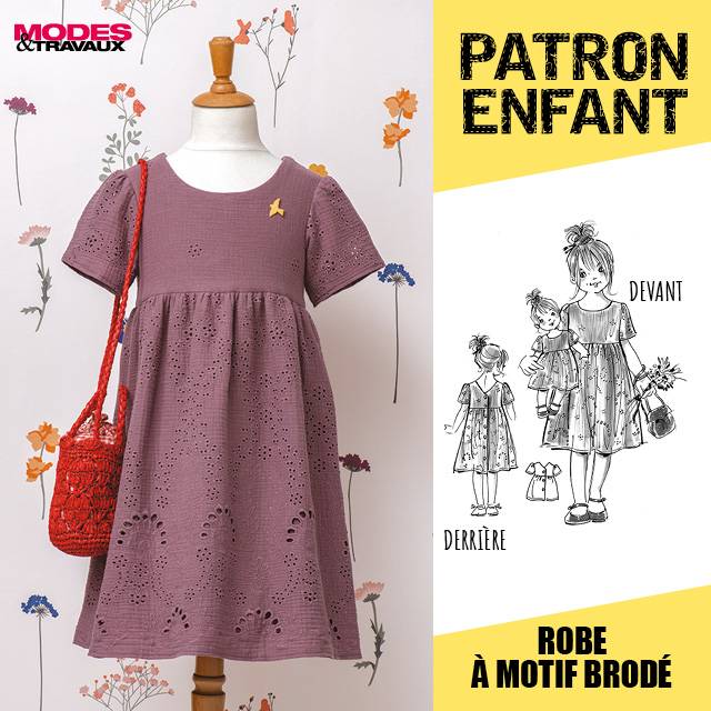 Patron enfant + poupée - Robe à motif brodé  (modèle Bangalore)