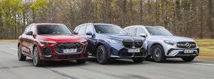 Auto Plus 1971 Match : L’Audi Q5 e-Hybrid quattro de 299 ch / le BMW X3 30e XDrive de 299 ch / le Mercedes GLC 300 e Hybrid 4Matic de 313 ch