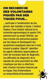 Top Santé 346 ON RECHERCHE DES VOLONTAIRES PIQUÉS PAR DES TIQUES POUR...