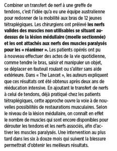 Top Santé 349 DES TÉTRAPLÉGIQUES REMUENT À NOUVEAU LE BRAS