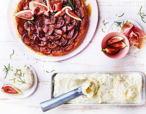 Pleine Vie 485 Tatin aux figues et jambon cru, glace au saint-marcellin