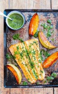 Modes & Travaux 1496 PLANCHA DE SAUMON ET MELON AU PESTO D'HERBES