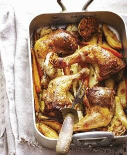 Marmiton 79 Poulet au fromage frais et aux légumes rôtis