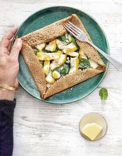 Marmiton 79 Galettes de sarrasin au haddock, épinards et crème coco curcuma
