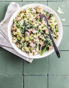 Marmiton 79 Riz sauté aux champignons, aux épinards et au jambon fumé