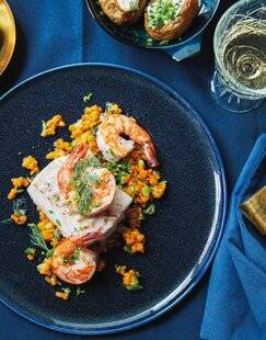 Marmiton 80 Pavé de maigre et gambas au condiment thaï mangue papaye