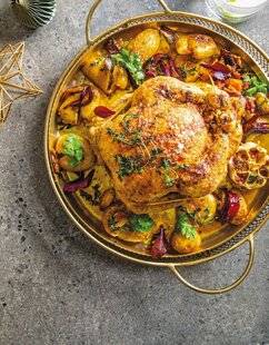 Marmiton 80 Poulet rôti à l'ail, pommes de terre et patate douce en sauce curry