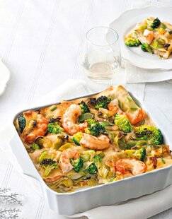 Marmiton 80 Lasagnes safranées aux crevettes, poireaux, brocolis et béchamel sans lactose