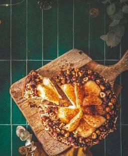 Marmiton 80 Tarte sablée cacao, crème mascarpone, poires et noisettes caramélisées