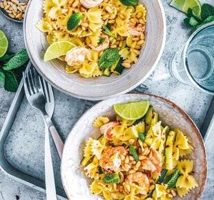 Marmiton 84 Farfalles pimentées aux courgettes et aux crevettes