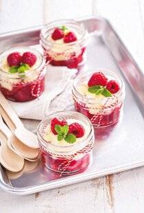 Marmiton 84 Verrine de pêche de vigne et framboises