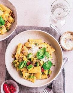 Marmiton 85 Rigatonis aux lardons, avocat et piment