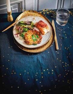 Marmiton 86 Cabillaud en chemise de speck, galettes de céleri et pomme de terre