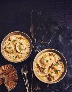 Marmiton 86 Ravioles aux morilles, sauce crémée aux châtaignes