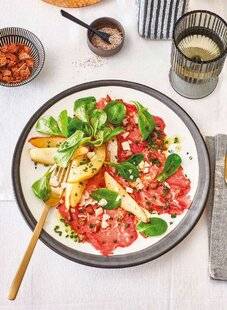 Marmiton 86 Carpaccio de bœuf aux poires et pain d'épices