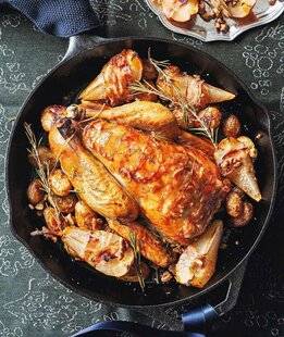 Marmiton 86 Chapon et poires enlardés