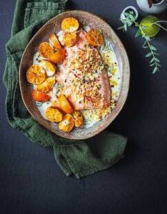 Marmiton 86 Saumon crémeux aux clémentines rôties