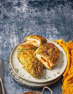 Marmiton 87 Cordon-bleu au chorizo et au fromage de brebis, panure aux herbes