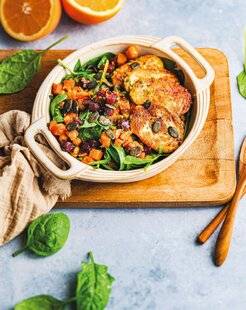 Marmiton 87 Salade d'hiver aux légumes rôtis, halloumi et vinaigrette aux agrumes