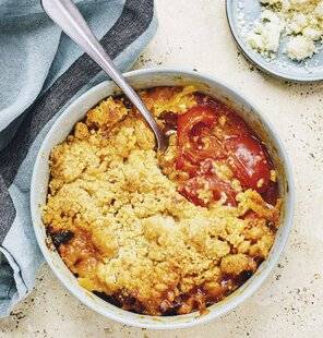 Marmiton 89 Crumble aux tomates, aubergines et parmesan