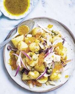 Marmiton 90 Pommes de terre, anguille fumée et sauce au miel et à la moutarde