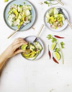Marmiton 90 Ceviche aux trois rubans, huile infusée piment sésame