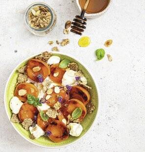 Marmiton 90 Abricots rôtis, burrata, miel et basilic