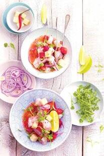 Gourmand 508 CEVICHE DE BAR AUX FRAISES ET AU BEAUFORT