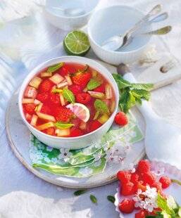 Gourmand 520 Soupe à la rhubarbe, fraise et framboise
