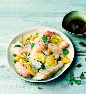 Gourmand 521 CEVICHE DE CABILLAUD MARINÉ À LA SAUGE ET HUILE D'OLIVE VANILLÉE