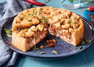 Gourmand 522 GÂTEAU CRUMBLE DE POMMES DE TERRE AUX HARICOTS VERTS ET À LA MOZZARELLA