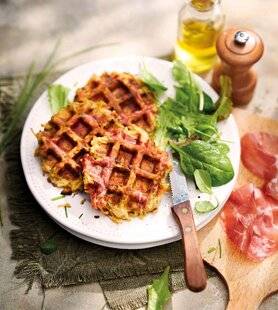 Gourmand 523 GAUFRES DE POMME DE TERRE AUX OIGNONS ET BACON