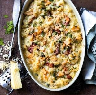Gourmand 526 GRATIN TERRE-MER AU SAUMON, CHOU-FLEUR ET LARD