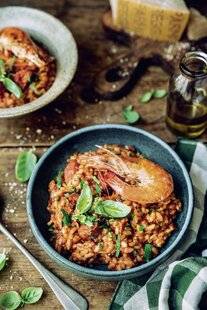 Gourmand 529 RISOTTO AUX GAMBAS ET CHORIZO À LA SAUCE TOMATE