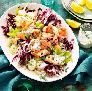 Gourmand 531 SALADE DE POMME DE TERRE AU SAUMON, FENOUIL, CÉLERI ET TRÉVISE