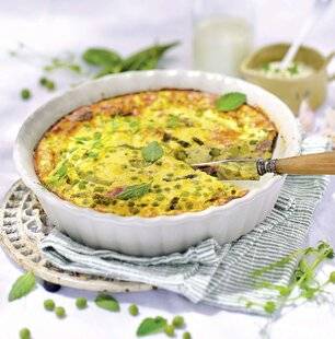 Gourmand 532 CLAFOUTIS AUX LÉGUMES VERTS, AU JAMBON ET FROMAGE AIL ET FINES HERBES