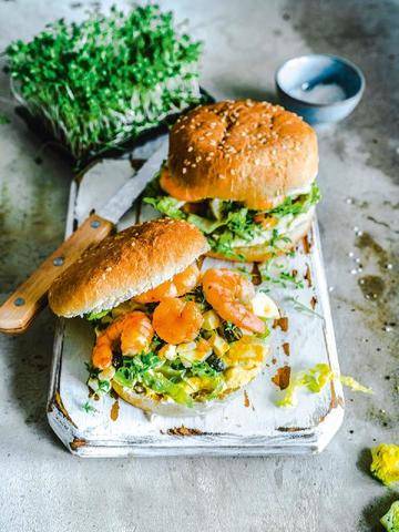 Vital Food 48 Burger de crevettes, avocat et jeunes pousses