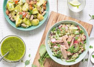 Hors-Séries 21 Taboulé de boulgour au thon et salade piémontaise, vinaigrette au pesto