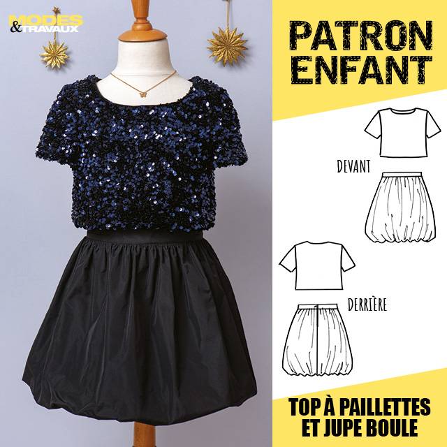 Patron enfant + poupée - Top à paillettes et jupe (modèle Cordoba)