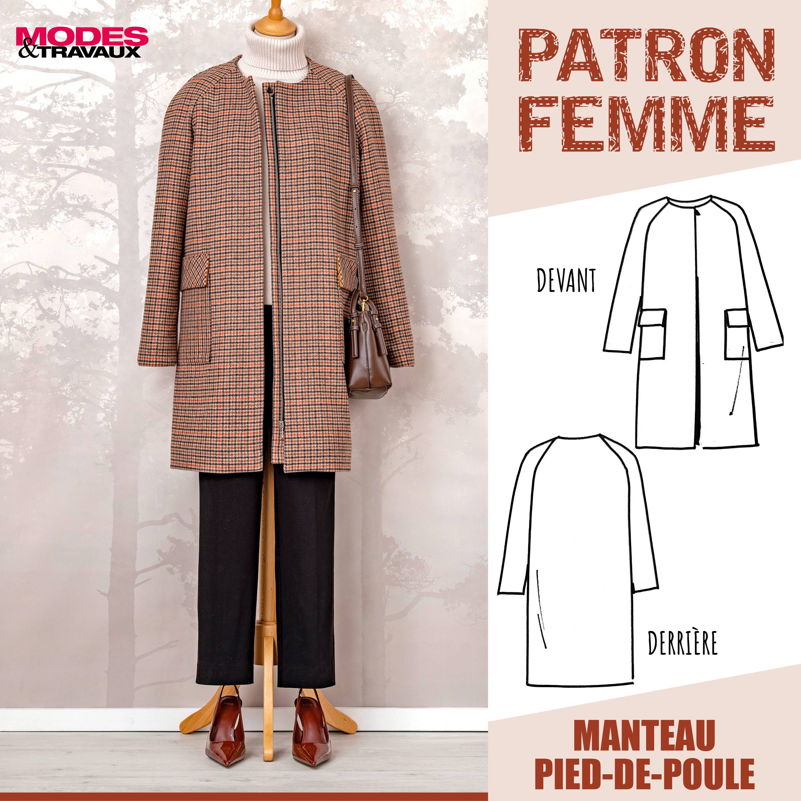 PATRON Manteau pied-de-poule (Modèle MÉRIBEL)