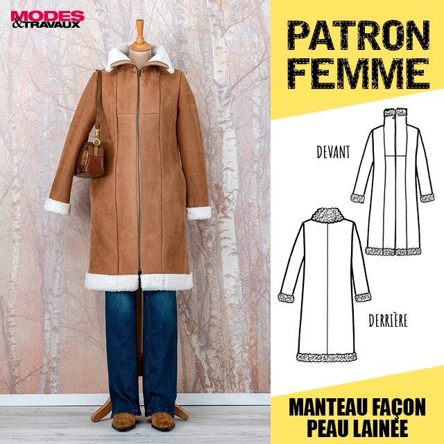 Patron Femme - Manteau façon peau lainée (Modèle Courchevel)
